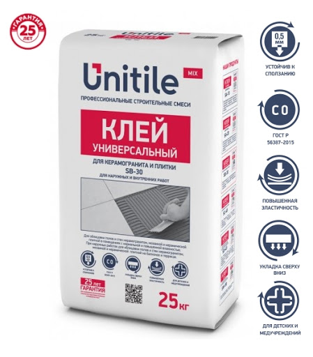 Клеевая смесь для укладки керамической плитки Unitile SB-30, 25 кг