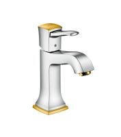 Смеситель для раковины Hansgrohe Metropol Classic 110, со сливным гарнитуром, хром/золото, 31300090