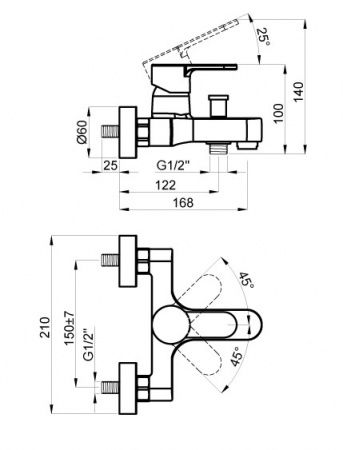 Смеситель для ванны Azario Тевис с коротким изливом, хром, AZ-15490501