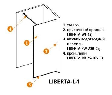 Душевая перегородка Cezares Liberta 115*195 см, с односторонним входом, прозрачное стекло, хромирова