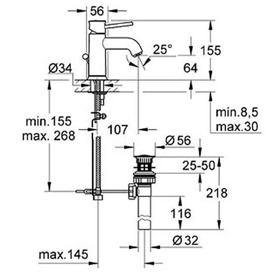 Смеситель для раковины Grohe BauСlassiс, хром, 23161000
