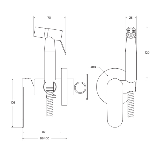 Гигиенический душ Cezares STYLUS со смесителем хром, STYLUS-DIF-01
