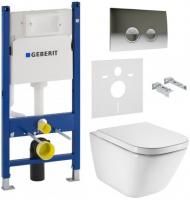 Набор - инсталляция Geberit + кнопка хром Delta 21 с безободковым унитазом Roca Gap, крышка микролиф