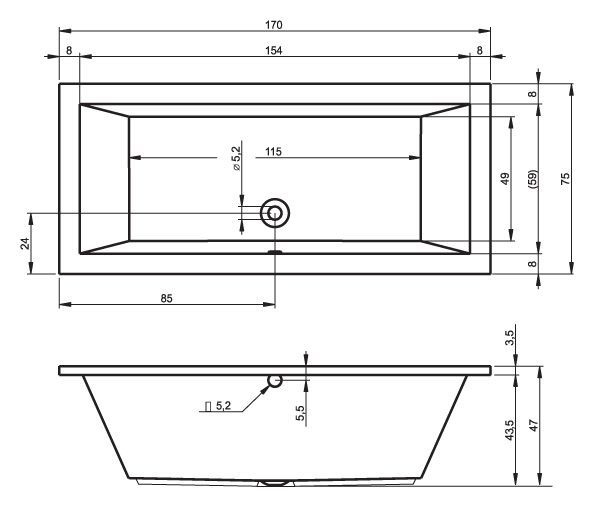 Ванна акриловая Riho LUSSO 170х75, BA1800500000000