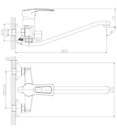 Смеситель для ванны Rossinka СЕРИЯ Т с ручным душем, T40-34