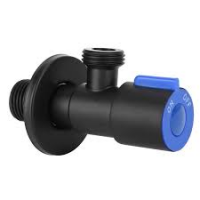 Кран угловой Zerix VAL-03 1/2"×3/4" BLACK, для подключения сантехприборов, синяя ручка