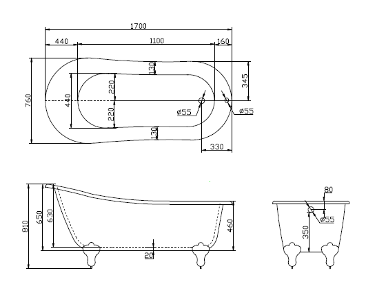 Ванна акриловая BelBagno 170*76 см, белая, BB06-1700
