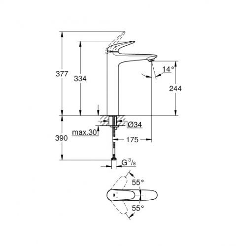 Смеситель для раковины Grohe Eurostyle, свободностоящий, хром, 23719003