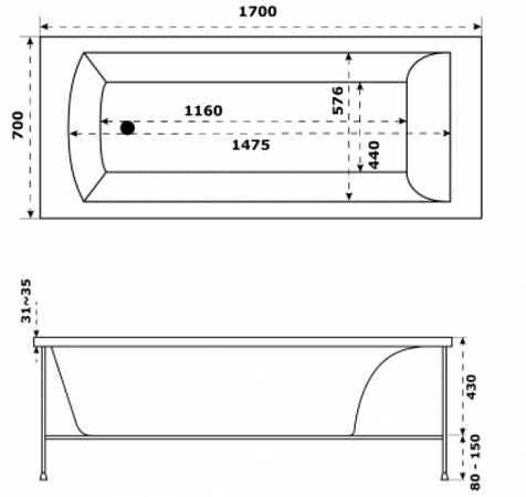 Ванна акриловая Jacob Delafon Ove 170x70, белая, E6D302RU-00