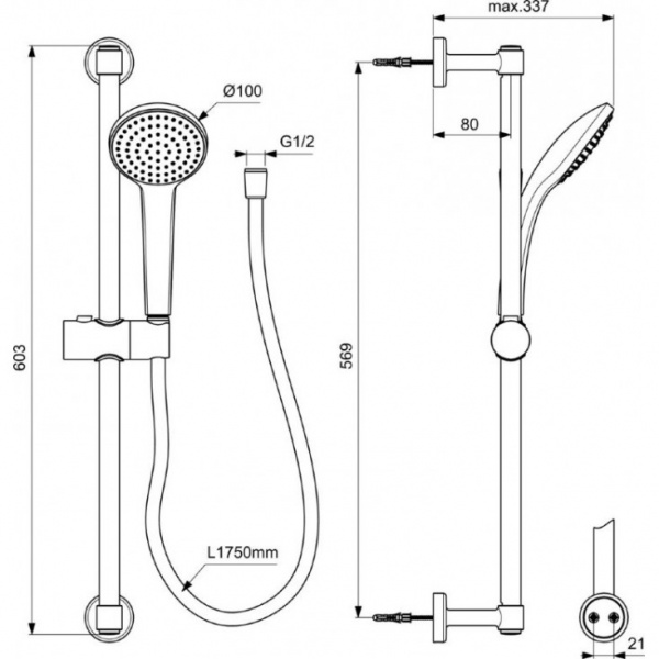 Душевой гарнитур Ideal Standart IDEALRAIN SOFT M1, черный, состоящий из: 1-функциональной душевой ле