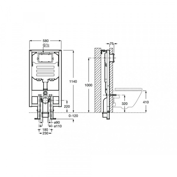 Инсталляция Roca DUPLO WC COMPACT для подвесных унитазов, 7.8900.8.002.0