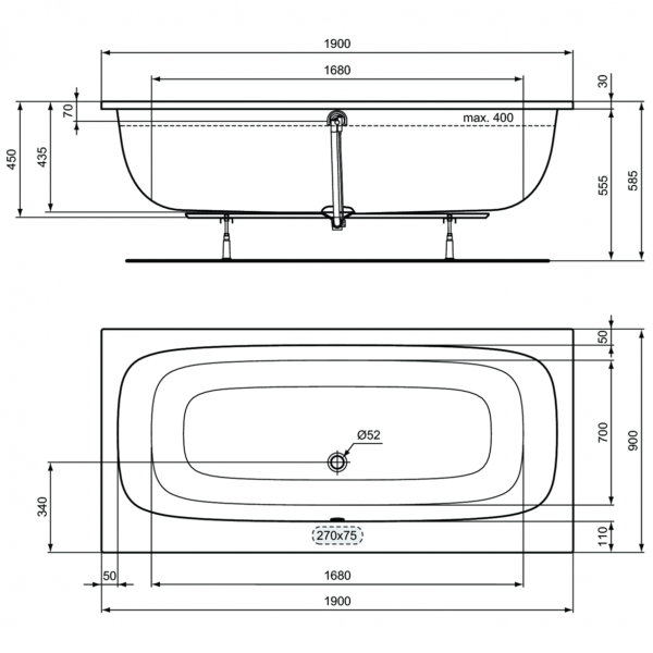 Акриловая ванна Ideal Standard i.life Duo 190х90 см, T476501