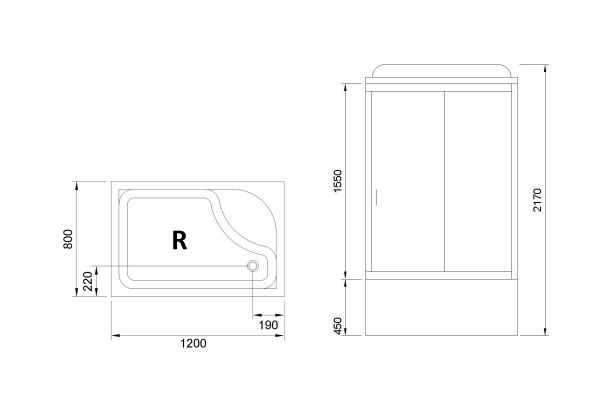 Гидромассажный бокс Royal Bath 120х80х217, белое/прозрачное стекло, белый профиль, правая, RB 8120BP