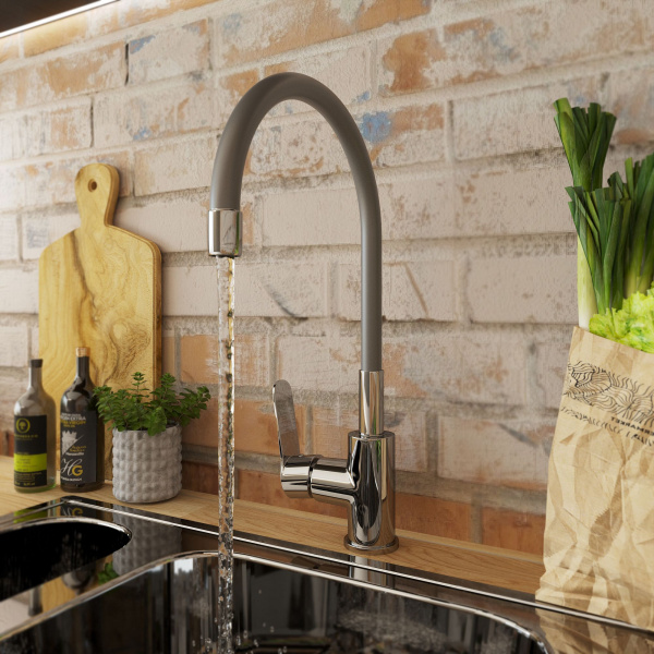 Смеситель для кухни Avrora Kitchen с высоким гибким изливом черный, AV9002B