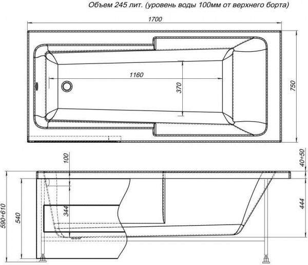 Фронтальная панель для ванны Aquanet Taurus 170