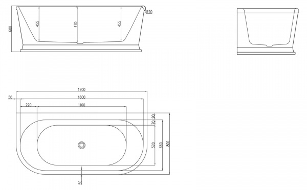 Ванна акриловая BelBagno 170*80 см, белая, BB408-1700-800