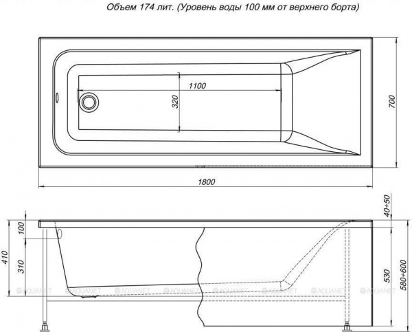 Акриловая ванна Aquanet Bright 180x70