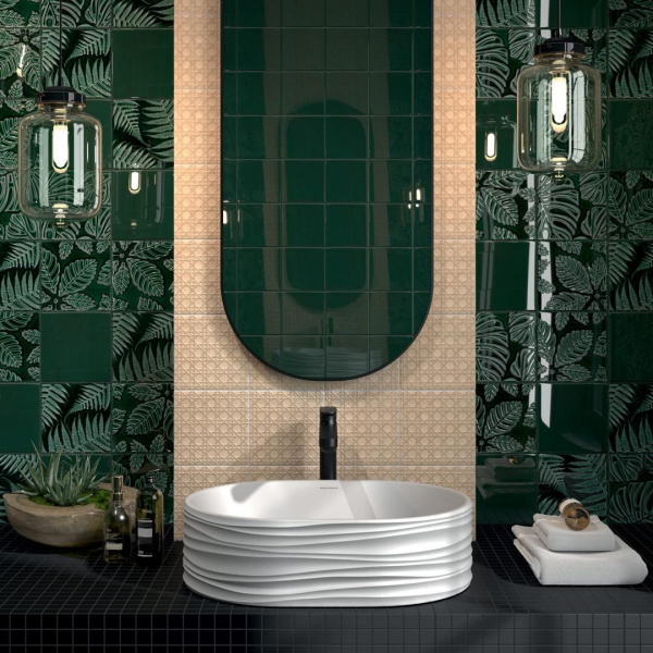 Декор Kerama Marazzi Сантана 3 структура зеленый темный глянц 15х15, SFD001