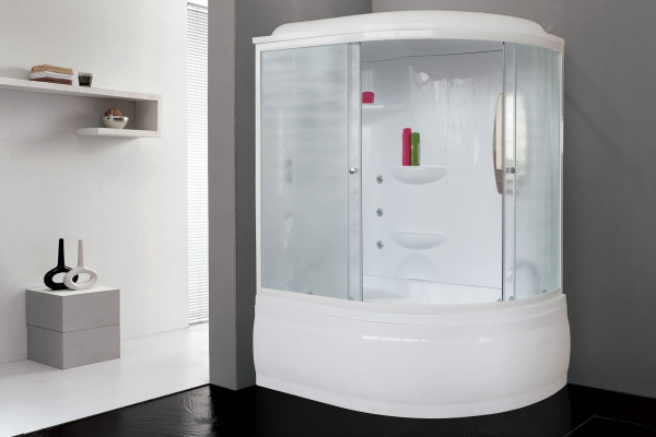 Гидромассажный бокс Royal Bath 140х95х225, матовое стекло, белый профиль, левая, RB 140ALP-С-L