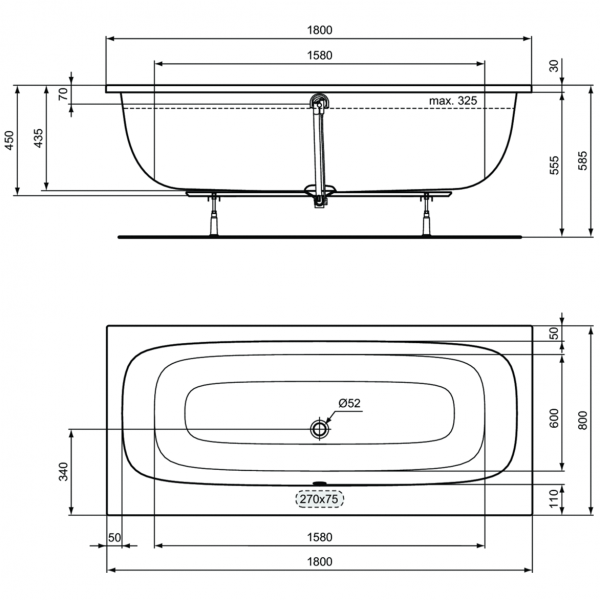 Акриловая ванна Ideal Standard i.life Duo 180х80 см, T476401