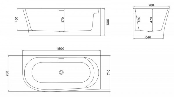 Ванна акриловая BelBagno 150*78 см, белая, BB410-1500-780-R
