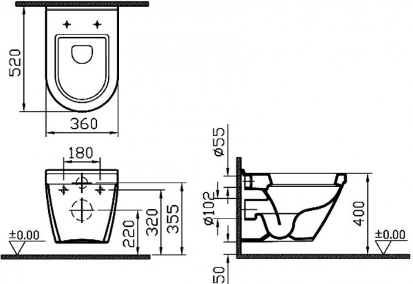 Унитаз подвесной  Vitra S50, Rim-ex,  7740B003-0075