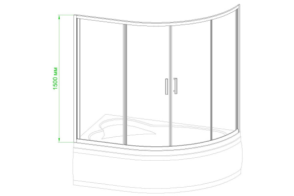 Шторка для ванны Royal Bath 150х100х150 см, прозрачное  стекло, RB 150ALP-T