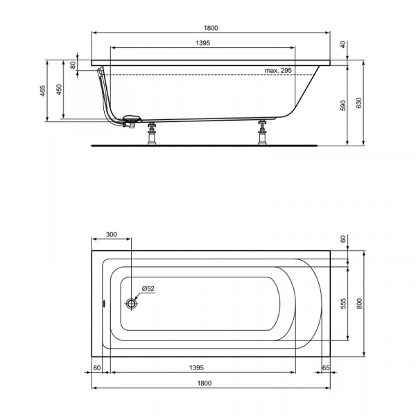 Ванна акриловая Ideal Standard HOTLINE, встраиваемая, прямоугольная, 180х80 см, K274801