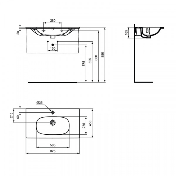 Раковина Ideal Standard TESI Vanity, 80 см, белый шёлк, T3509V1