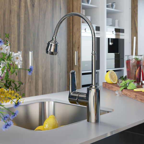 Смеситель для кухни Avrora Kitchen с высоким гибким изливом, AV9001