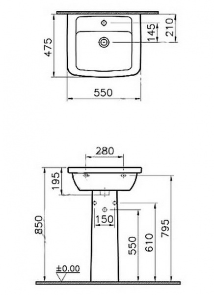 Комплект: раковина FORM 300 с пьедесталом 55 см, цвет белый 9602B003-7650