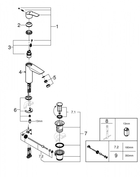 Смеситель для раковины, однорычажный Grohe Eurosmart, 23322003
