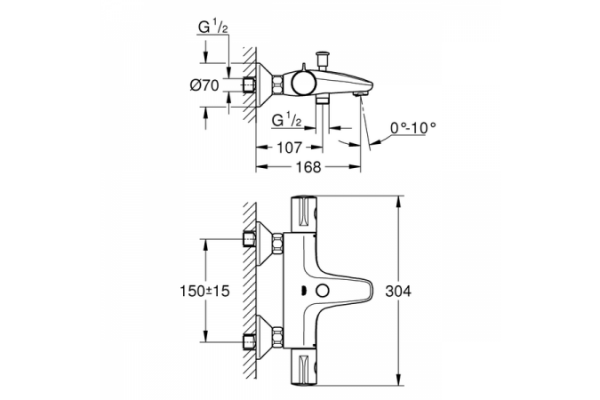 Смеситель для ванны Grohe Grohtherm 800, термостатический, хром, 34576000