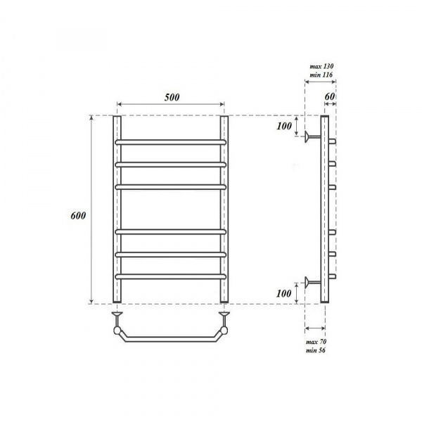Полотенцесушитель водный Point хром П6 500x600