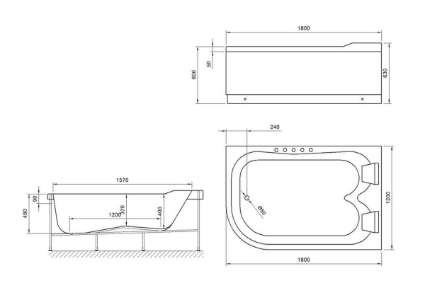 Ванна акриловая Royal Bath NORWAY 180х120х66 см, белый, с каркасом, правая, RB331100K-R