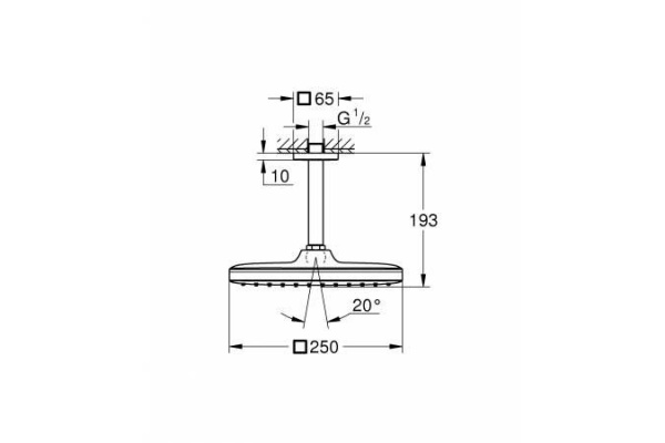 Верхний душ с душевым кронштейном Grohe Tempesta 250 Cube, хром, 26683000