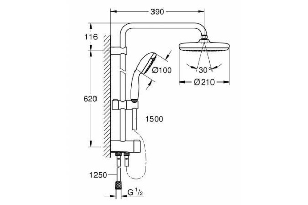 Душевая система Grohe Tempesta New 210 с переключателем (без смесителя), хром, 26381001