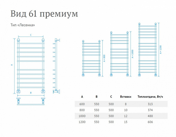 Полотенцесушитель водяной Маргроид Вид 61 ПРЕМИУМ лесенка 80*50*55, B61П 80*50*55