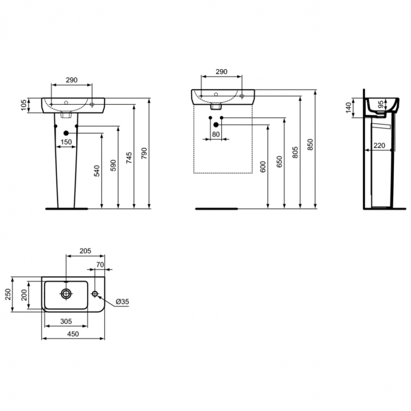 Умывальник для рук Ideal Standard i.life S 45x25 см, правая версия, T458601