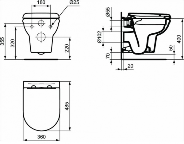 Промо-комплект 3 в 1 Ideal Standard EXACTO система инсталляции + унитаз с крышкой-сиденьем (R002601,