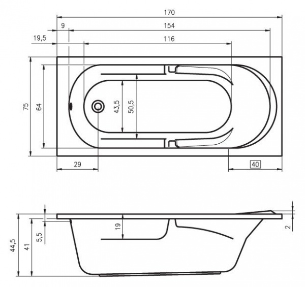 Ванна акриловая Riho FUTURE 170х75, BC2800500000000